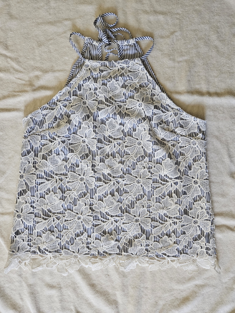 Adiva Floral Lace Overlay Stripe Halter Top Size M Boho